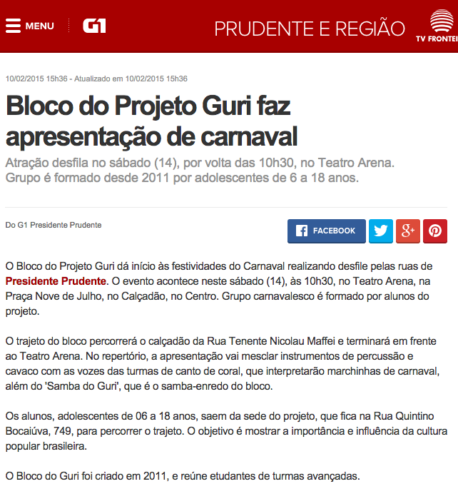 G1 - Bloco do Projeto Guri faz apresentação de carnaval - notícias em Presidente Prudente e Região